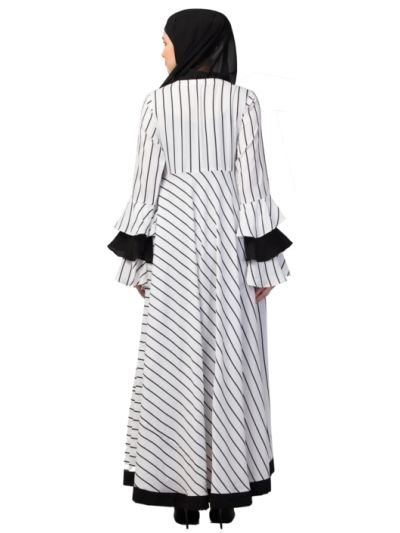 Striped Long Maxi Dress Abaya With Bell Sleeves 