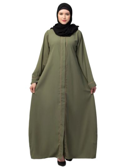 Front Open Abaya with Piping Work 