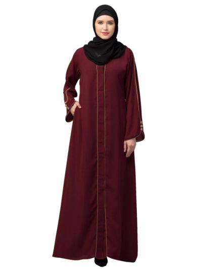 Front Open Abaya with Piping Work 