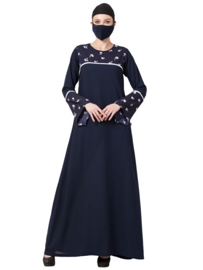 Abaya With Printed Yoke And Sleeves