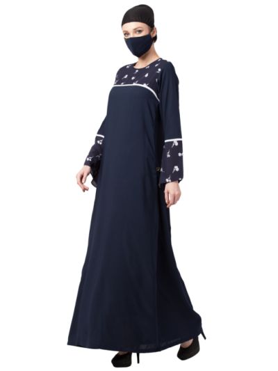 Abaya With Printed Yoke And Sleeves