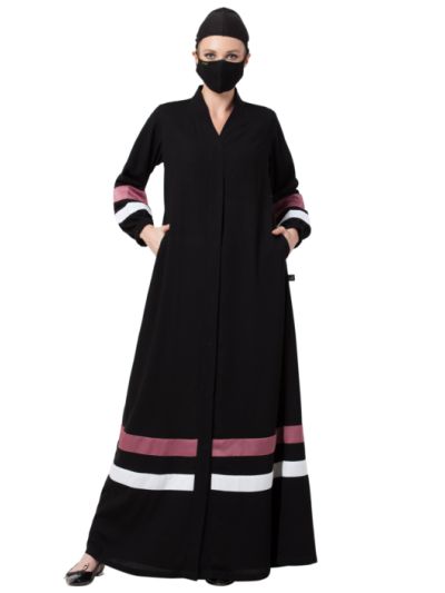 Front Open Abaya With Contrast Stripes