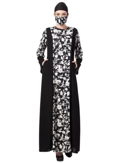 Printed Dress With Black Panels