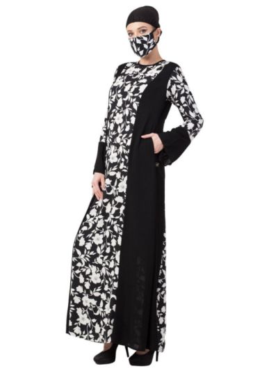 Printed Dress With Black Panels