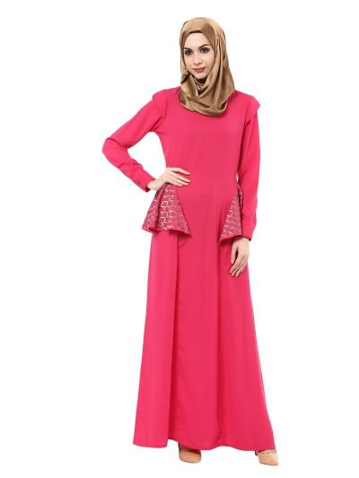 Pink Abaya with Embellished Flange