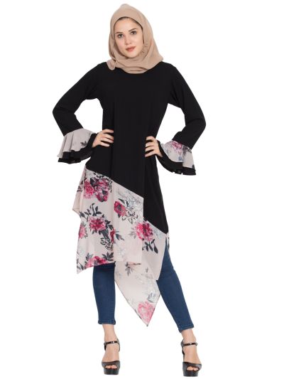 Designer Kurti with Contrast Bottom and Bell Sleeves