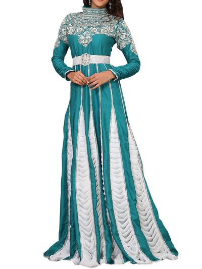 Exquisite Cyan Blue Embroidered Abaya
