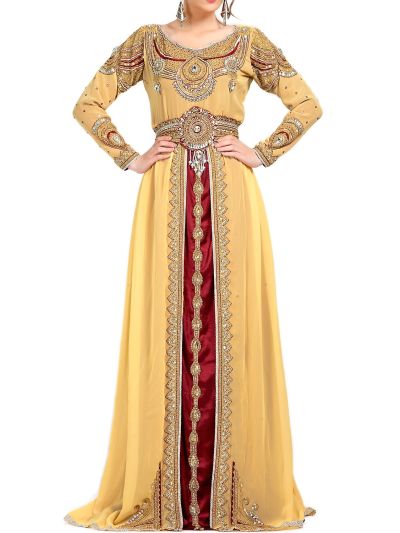 Rich Beige Embroidered Wedding Abaya