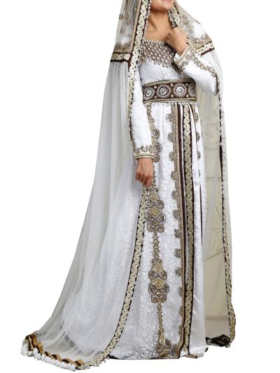 Brown and White color Kaftan Abaya 