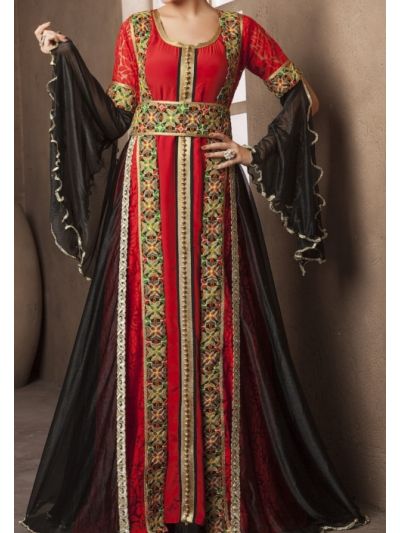 Red and Black Moroccan Style Embroidered Wedding Abaya