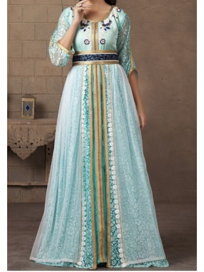 Aqua Blue Gown Arabic Style Abaya