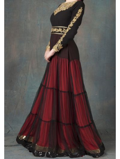 Black and Red Hand Beaded Islamic Abaya