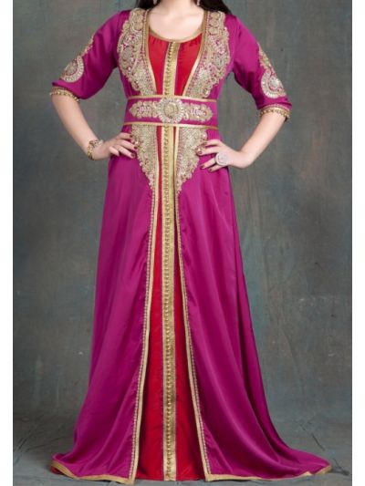 Pink and Maroon Jacket Style Dubai Moroccan Abaya