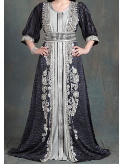 Grey Designer Hand Beaded Moroccan Wedding Abaya