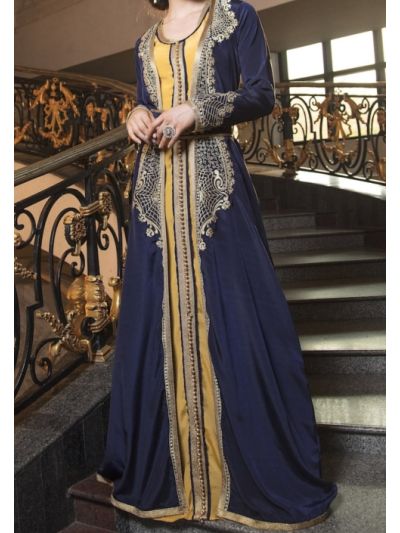 Dark Blue Thread Work Dubai Designer Abaya