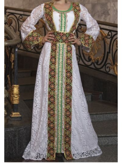 White Arabic Style Net Abaya With Embroidery