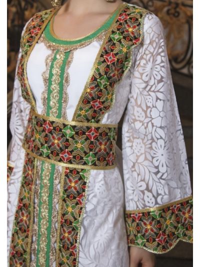 White Arabic Style Net Abaya With Embroidery