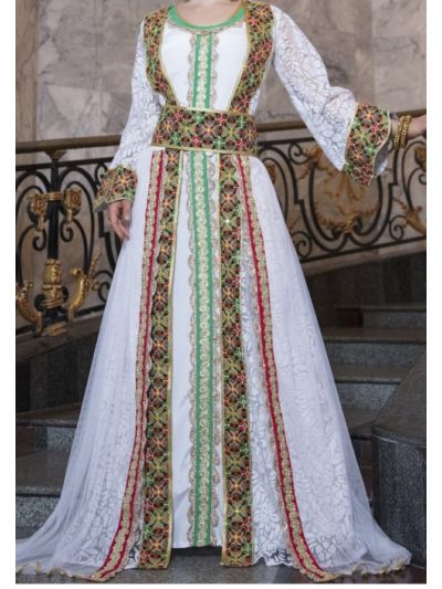 White Arabic Style Net Abaya With Embroidery