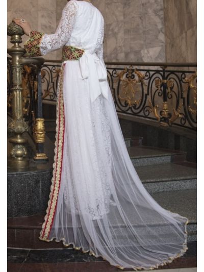 White Arabic Style Net Abaya With Embroidery
