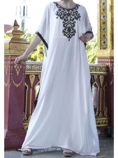 Off White Kaftan With Stone and Sequence Work 