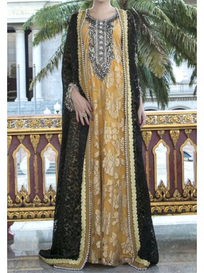 Beige and Black Arabic Style Dubai Abaya
