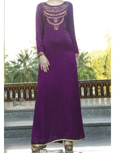 Purple Thread Work And Stone Work Abaya