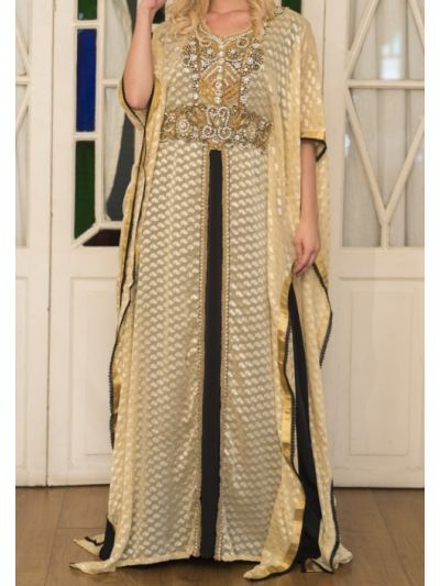 Beige and Black Beautiful Embroidered Islamic Kaftan