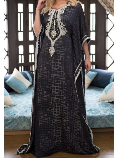 Dark Grey Hand Made Designer Dubai Style Kaftan