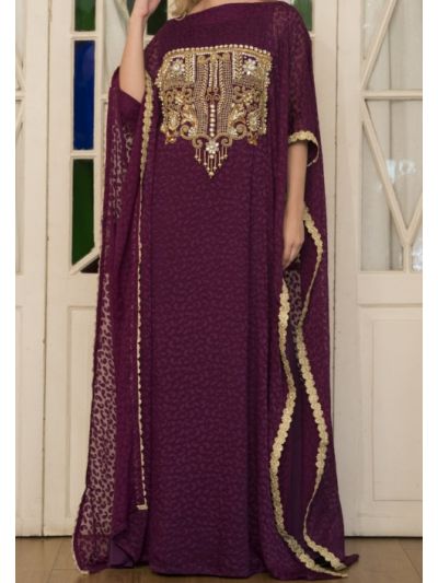 Purple Embroidered Arabic Style Hand Made Kaftan