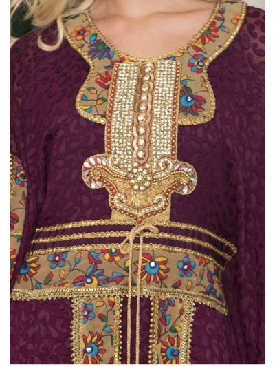 Violet Crepe Embroidered Moroccan Wedding Kaftan
