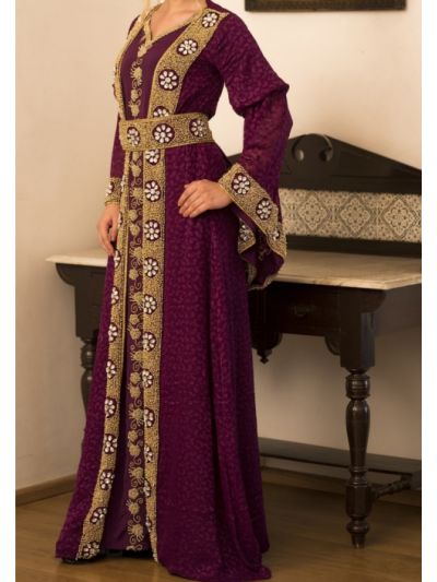 Violet Full Sleeve Moroccan Style Handmade Wedding Abaya