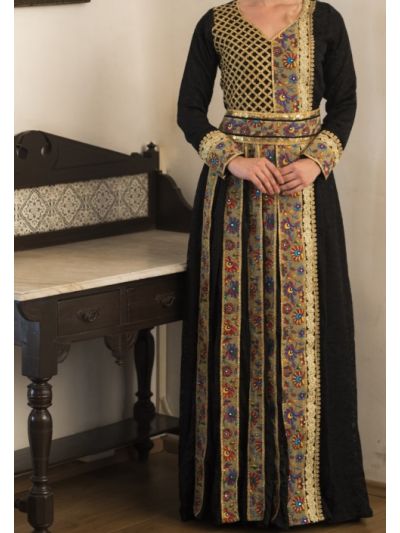 Black and Gold Embroidered Full Sleeve Abaya