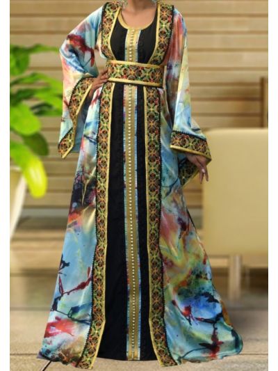 Black & Multicolor Moroccan Style Abaya