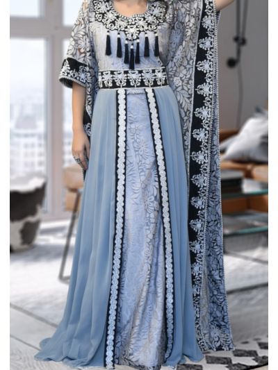 Arabic Muslim White and Grey Crepe Kaftan