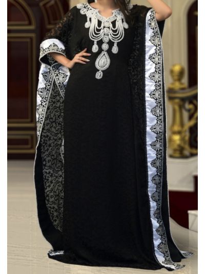 Black Muslim Crepe Party Wear Kaftan