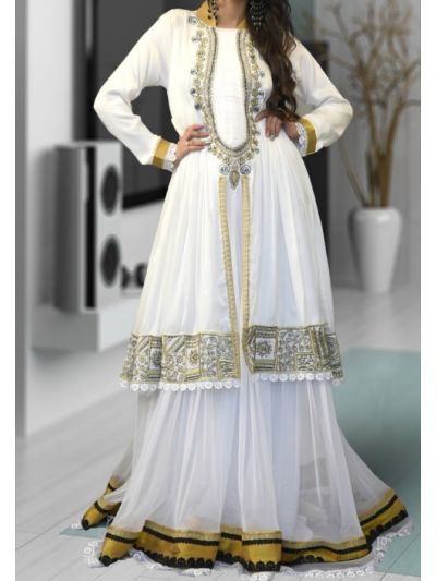 White Thread Work Islamic Dubai Maxi Style Abaya