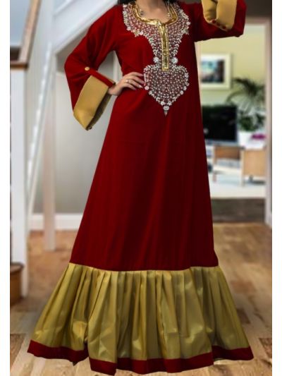 Beautiful Maroon Islamic Moroccan Style Abaya 