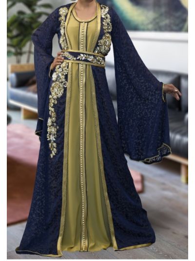 Dark Blue Islamic Moroccan Arabic Style Abaya 