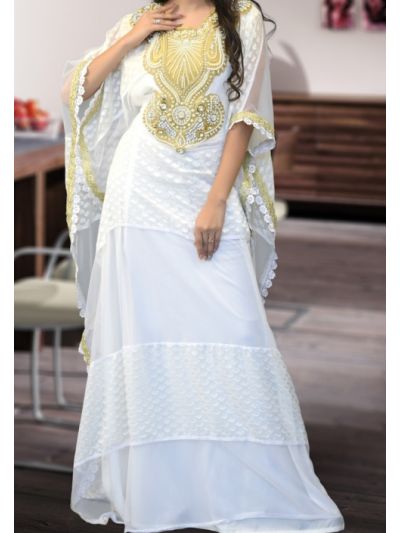 Beautiful Off White Crepe Brasso Arabic Style Kaftan