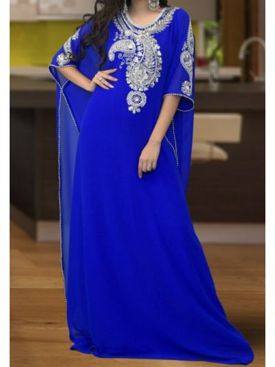 Beautiful Blue Embroidered Islamic Arabic Style Kaftan