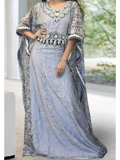 Beautiful Grey and White Designer Arabic Kaftan