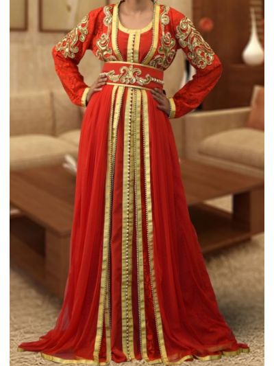 Red Islamic Moroccan Party Wear Dress 