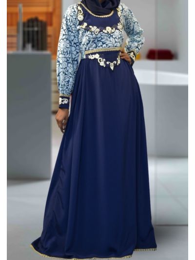 Blue Long Sleeve Modest Arabic Style Abaya