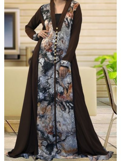 Brown & Multicolor Islamic Evening Dubai Style Abaya