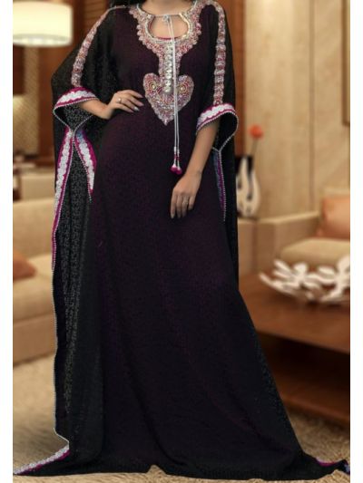 Modest Muslim Women Evening Black & Pink Kaftan