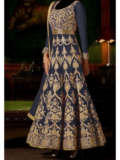 Navy Blue Embroidered Anarkali Salwar Kameez