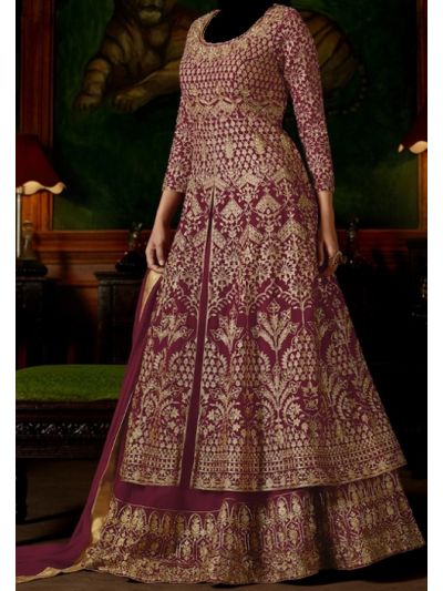 Maroon Designer Embroidered Anarkali Salwar Kameez