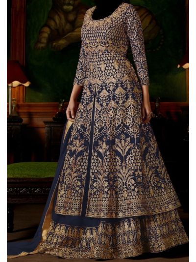 Navy Blue Designer Embroidered Anarkali Salwar Kameez