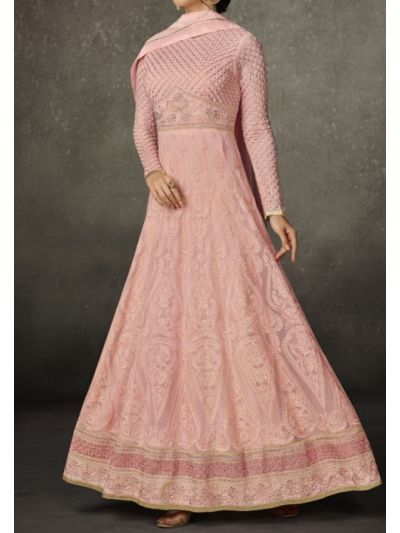 Peach Silk Embroidered Anarkali Salwar Kameez