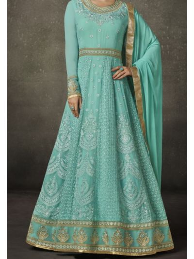Blue Silk Embroidered Anarkali Salwar Kameez